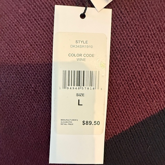 DKNY Men’s Wine Red Crewneck Sweater Size L – NWT – Logo Chest Stripe - Picture 13 of 15